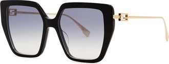 Fendi Black Oversized Sunglasses, Sunglasses, Black, Grey Lenses