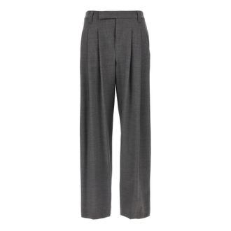 Brunello Cucinelli Sartorial Baggy Broeken - Dames - Wijde Broeken - Grijs - L - Wol - Broeken