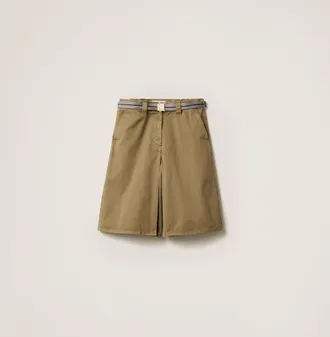 Miu Miu Garment-dyed Cotton Satin Skirt, Woman, Olive Green, Size 36