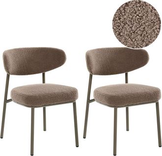 Beliani Conjunto De 2 Sillas De Comedor De Boucl&eacute; Patas De Hierro Sin Reposabrazos Tapones Para Patas Dise&ntilde;o Retro Gris Pardo Unity