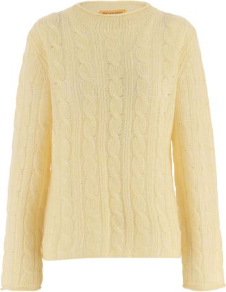 Guest In Residence Yellow Cable-Knit Crewneck Wool-Blend Sweater