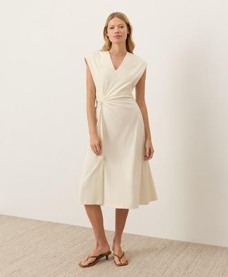 Pact Fit & Flare V-Neck Twist Dress Made with Organic Cotton in Vanilla at Nordstrom, Size Xx-Large