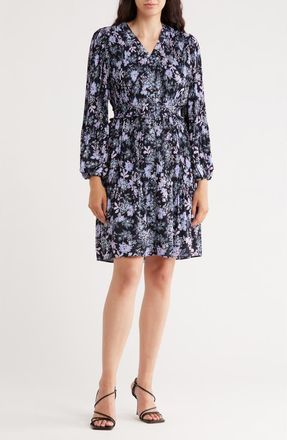 Nanette Lepore Long Sleeve Chiffon Dress in Navy Print at Nordstrom Rack, Size 10