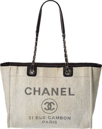 Chanel Grey Raffia Small Deauville Tote (Authentic Pre-Loved)