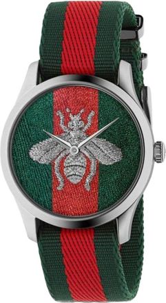 Gucci YA1264148 G-Timeless Bee Fabric Strap Mens Watch - Neon Multi Stainless Steel - One Size