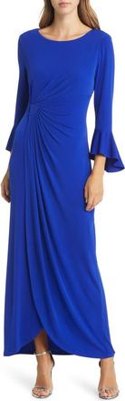Connected Bell Sleeve Gathered Waist Gown in Deep Cobalt at Nordstrom, Size 12