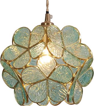 No Brand L&aacute;mpara De Techo De Cristal Con Forma De Flor De Cerezo Estilo Tiffany, Con Pantalla De 20 Cm De Ancho Con P&eacute;talos (textura Transparente Azul Claro)