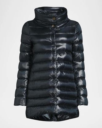 Herno Amelia Water-Resistant Ultralight Nylon A-Line Puffer Jacket