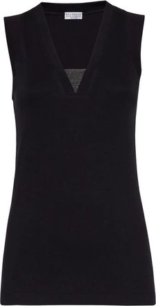 Brunello Cucinelli Stretch Cotton Jersey Tank Top With Precious Faux-Layering Clothing