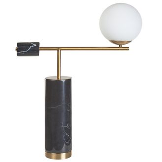 Beliani L&aacute;mpara De Mesa De M&aacute;rmol Negro Dorado 65 Cm Base Pantalla Vidrio Hondo