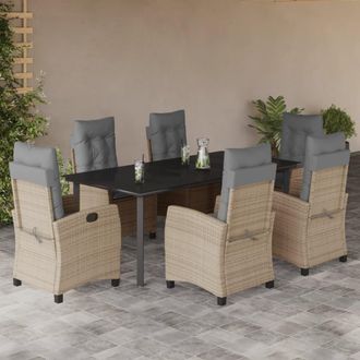 vidaXL Set Comedor De Jard&iacute;n 7 Pzas Con Cojines Rat&aacute;n Sint&eacute;tico Beige Vidaxl