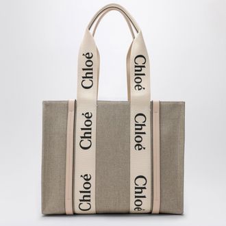 Chlo&eacute; Medium Woody tote bag in beige canvas