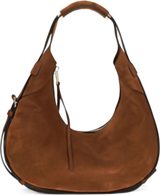 Moschino Crescent-Shaped Gold Accents Suede Top Handle Bag