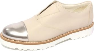 Hogan Slip-On Schoen met Metallic Neus - Dames - Platte Schoenen - Beige - 36 1/2 EU - Leer - Schoenen