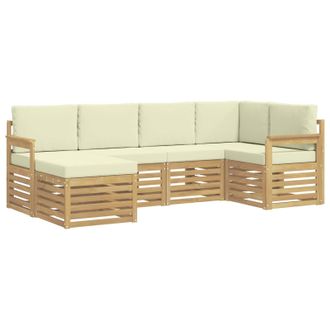 vidaXL Conjunto De Sof&aacute;s De Exterior 6 Pcs Blanco Y Crema Poli&eacute;ster Vidaxl