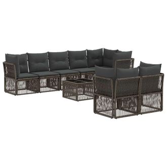 vidaXL Conjunto De Sof&aacute;s De Jard&iacute;n 9 Pcs Gris Rat&aacute;n Sint&eacute;tico Vidaxl