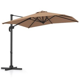 Costway Costway Outdoor Umbrella Patio Offset Umbrella w/ 362&deg; Rotation & Base in Brown
