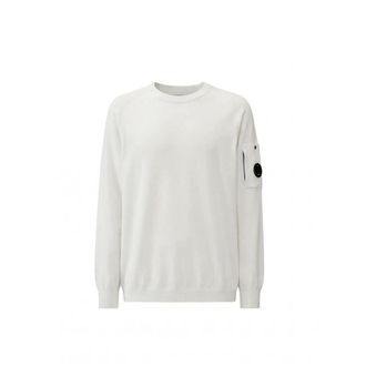 C.P. Company Sweatshirts, male, White, Size: XL Cotton Crepe Crewneck Lens Sweater