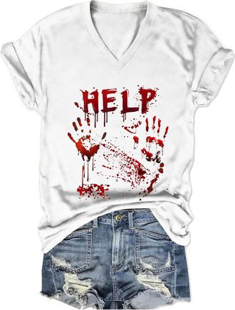 Generic Bloody Trust Me Im a Sweet Transvestite Scary Halloween T-Shirt Womens Shirt Blood Splatter Lets Go Ghouls Embroidered Cat Graphic Tshirts Tops, Brick