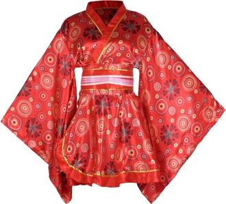 Generic Womens Sexy Short Kimono Costume Adult Japanese Geisha Yukata Prints Gown Fancy Dress with Belt (21 Red, One Size)