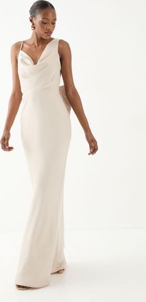 Misspap Womens Asymmetric Bow Detail Bridesmaid Dress - Champagne - Size 10 UK