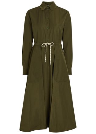 Moncler Drawstring Poplin Midi Shirt Dress - Dark Green - 42 (UK10 / S)