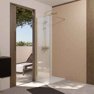 Aurlane Parete per doccia 140x195cm - Vetro 5 mm e Finitura Oro Dorato Spazzolato - gold elementary