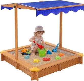 ML Design Ml-design Arenero Para Ni&ntilde;os De Madera Maciza Con Techo Ajustable, 118 X 118 Cm, Caj&oacute;n De Arena Con Forro Incluido, Toldo Con Protecci&oacute;n Solar Uv 50+,