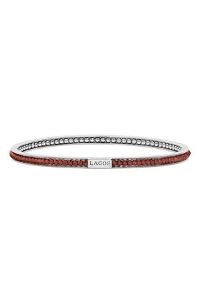 Lagos Caviar Icon Beaded Bangle Bracelet in Silver/garnet at Nordstrom, Size Medium