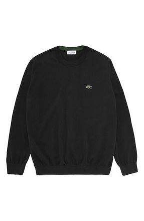 Lacoste Solid Cotton Jersey Crewneck Sweater in 031 Black at Nordstrom, Size 4