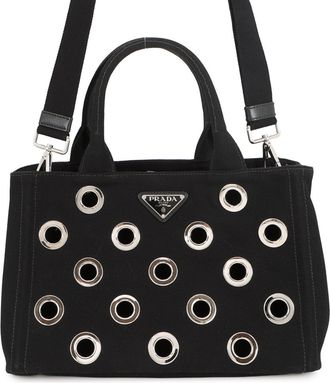 Prada Black Canvas Leather Handbag Tote Bag (Pre-Owned)