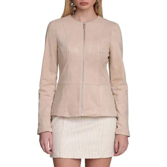 Bagatelle Peplum Faux Suede Jacket in Oat at Nordstrom, Size X-Large
