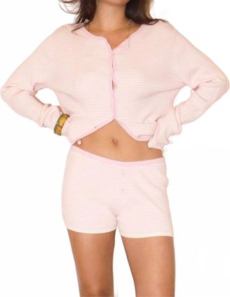 Bailey Rose Stripe Ruffle Trim Button Top In Baby Pink