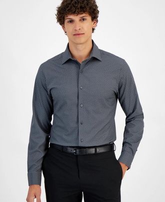 Alfani Dress Shirt Mens Charcoal Stretch Long Sleeve Business FTS1601