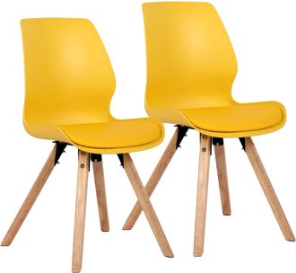 Clp Clp - Set De 2 Sillas De Comedor Luna Con Base De Madera Amarillo Pl&aacute;stico
