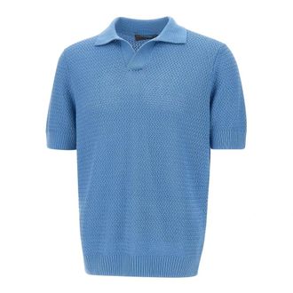 FILIPPO DE LAURENTIIS V-neck Knitwear, male, Blue, Size: 2XL Short Sleeve Knit Polo