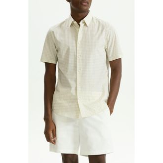 Theory Irving Gingham Short Sleeve Stretch Cotton Button-Up Shirt in Sand Multi at Nordstrom Rack, Size Small