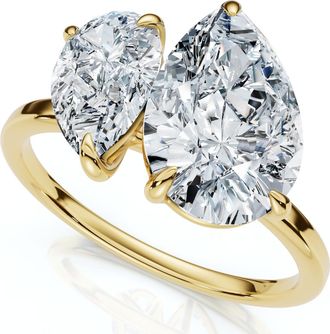 Pompeii3 3Ct Toi Et Moi Pear Shape Diamond Ring 14k Gold Lab Grown