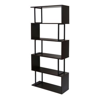 Hhg Estanter&iacute;a Hhg 091, Estanter&iacute;a De Pie, Estanter&iacute;a De Sal&oacute;n, 183x80cm Estructura 3d 5 Niveles, Marr&oacute;n Oscuro, Metal Negro