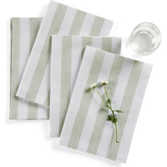 Solino Home Linen Dinner Napkins - Sorrento Stripe in Sage And White at Nordstrom, Size Large