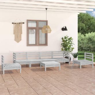 vidaXL Vidaxl - Juego De Muebles De Jard&iacute;n 7 Piezas Madera Maciza Pino Blanco