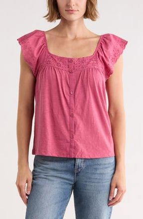 Lucky Brand Cap Sleeve Button-Up Top in Melaga at Nordstrom Rack, Size X-Large