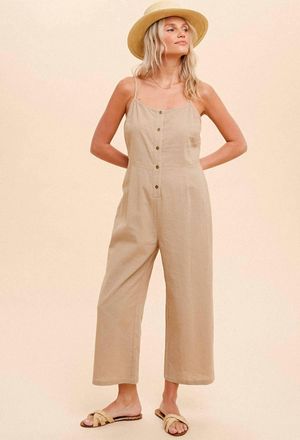Hem & Thread Easy Woven Jumpsuit In Tan
