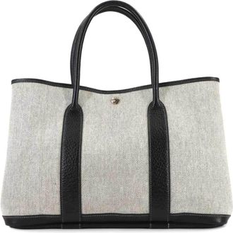 Herm&egrave;s Black Gray Toile H Negonda Leather Handbag Tote Bag (Pre-Owned)