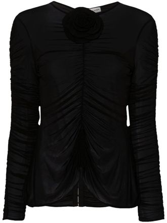 Magda Butrym rose-appliqu&eacute; ruched top - Black