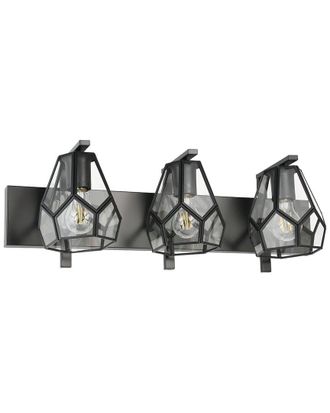 Eglo Eglo Mardyke 3 Light Bath/Vanity Light With Black Finish & Clear Geomtric Glass Shades With Black Accents