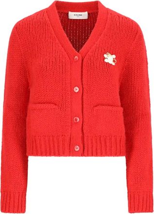 Celine Cashmere Knitwear, female, Red, Size: XS Cardigan in Cashmere and Silk