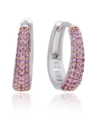 Suzy Levian Silver 0.39 Ct. Tw. Diamond & Pink Sapphire Huggie Hoop Earrings