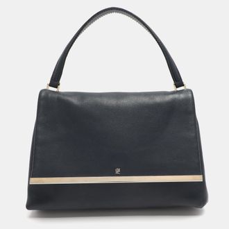 Carolina Herrera Camelot Blue Leather Top Handle Bag