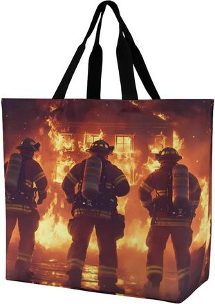 Generic Firefighters And Fires Tote Bag Reusable Grocery Shopping Bags Large Travel One Shoulder Handbag for Picnic Work